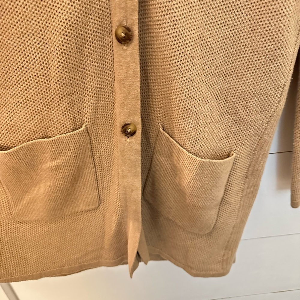 J JILL S Mixed textures tan cable knit classic sophisticated open cardigan - Picture 12 of 14
